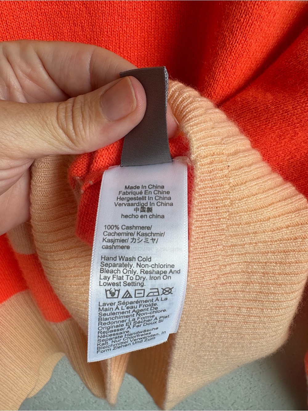J.Crew 100% Cashmere Neon Coral & Blush Striped Sweater Size 3X - Picture 6 of 6